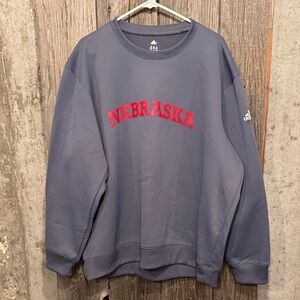 adidas Slate Blue Crewneck Sweatshirt with Red Nebraska block